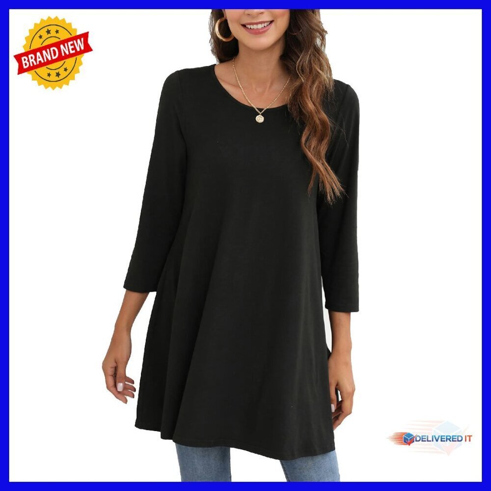 Plus Size 3/4 Sleeve Tunic Top Loose Fit Flowy Blouse for Leggings
